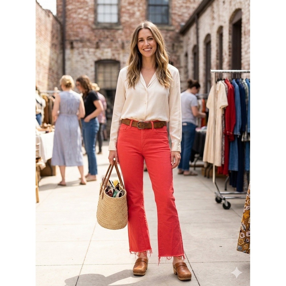 MOTHER Superior Jeans The Hustler Ankle Fray Devil May Care Red Womens Sz 32x28